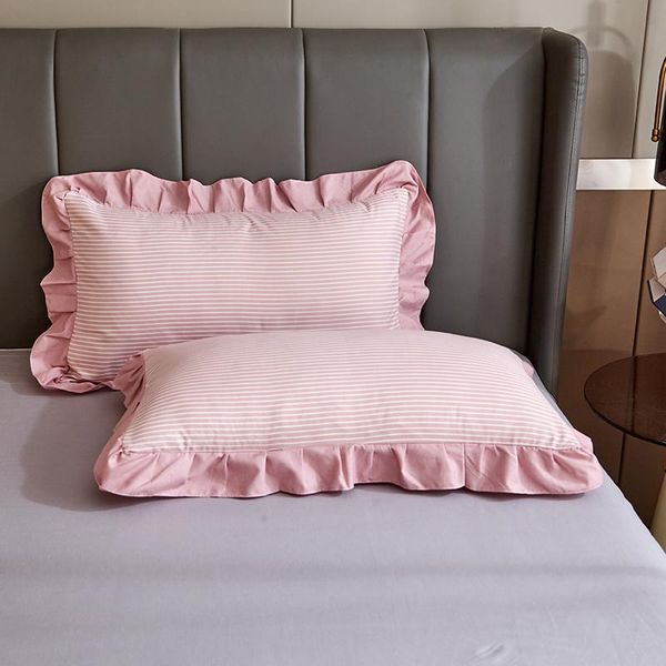 

pillow case princess grid double layer lace flounced cotton wedding pure bedding pillowcase cover