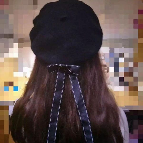 

berets 2021 personality bow wool beret autumn winter bud hat lady korean tide, Blue;gray