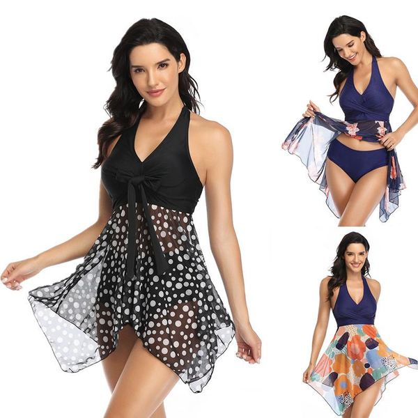 

one-piece suits women swimsuit two piece tankini swimdress halter tank with boyshort xxl big size