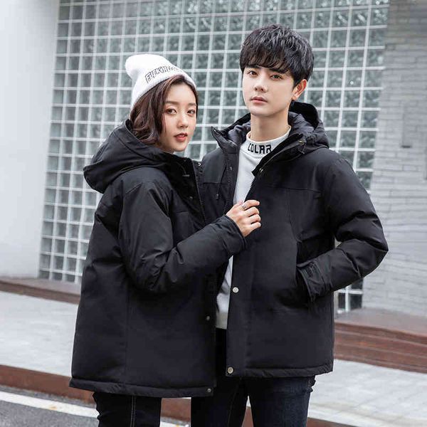

2021 down et new fashion brand thickened handsome cloth short winter coat men's lovers, Black
