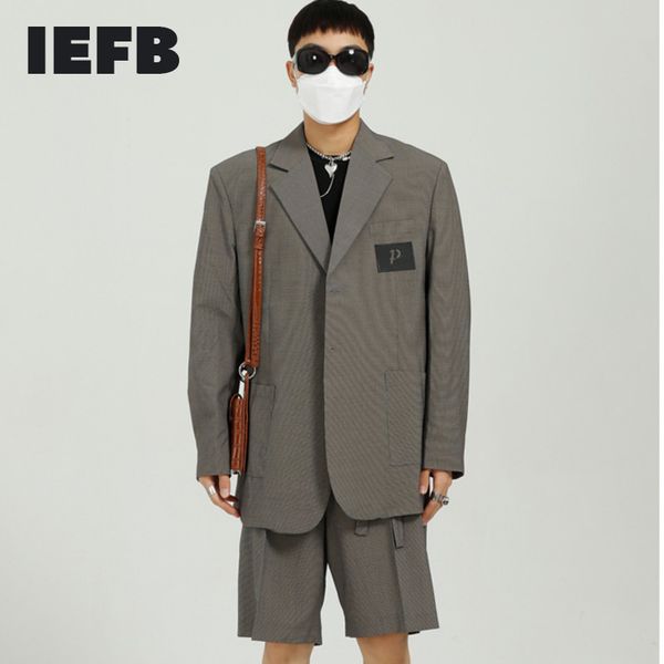 

iefb men's clothing spring and summer label design casual suit long sleeve blazers + suit short two pieces set 9y7457 210524, Gray