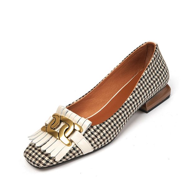 

sandals genuine leather women shoes fashion tassel beads spring pump square toe slip-on casual thick heel size 34-40 handmade 4mm2, Black