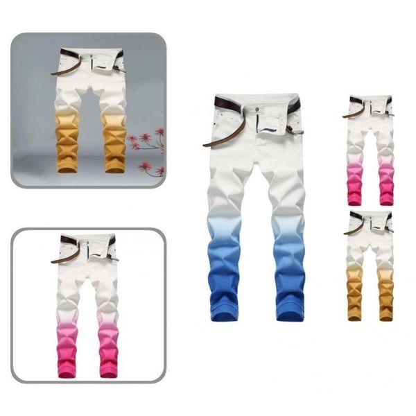 

men's jeans soft stylish slim gradient color pencil pants casual trousers fit for daily wear, Blue