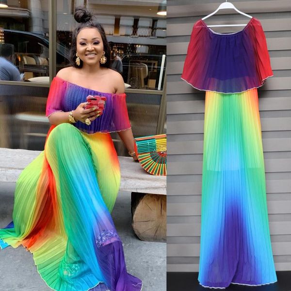 

ethnic clothing chiffon long dress women african dashiki fashion rainbow multi color off shoulder oversize maxi dresses dubai abaya kaftan g, Red
