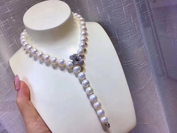 

necklaces pearl 1028 jewelry natural fresh water 9-10mm white peals for women fine pearls, Silver