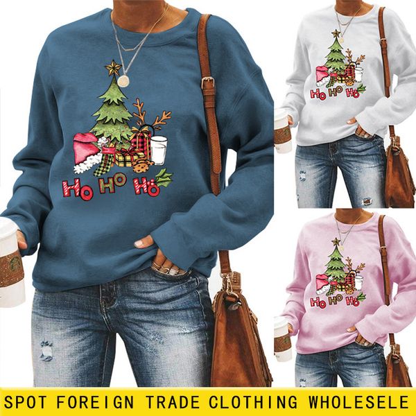 

trendy iadies' sweaters ho christmas tree round neck long sleeve loose pullover fashion autumn and winter sweater ladyhoodies, Black
