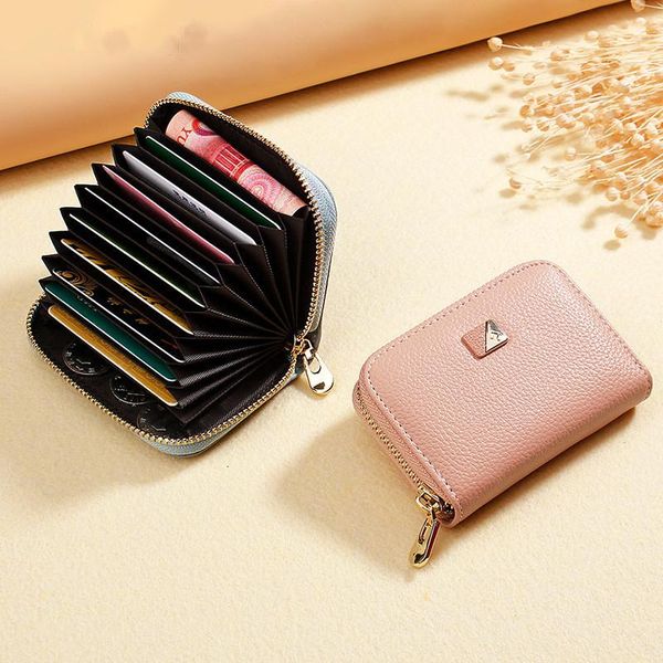 

card holders women holder pu leather zipper case female coin purse change wallet organizer, Brown;gray