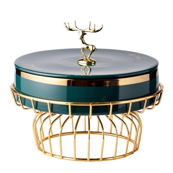 

dishes & plates porcelain ceramic fruit tray with stand luxury gold inlay storage box lids candy snack serving plate