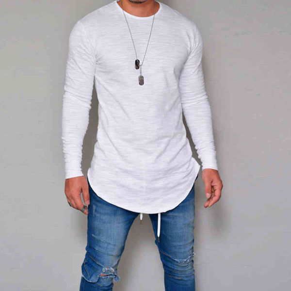 

2018 long sve solid round neck slim fit men's t-shirt top, White;black