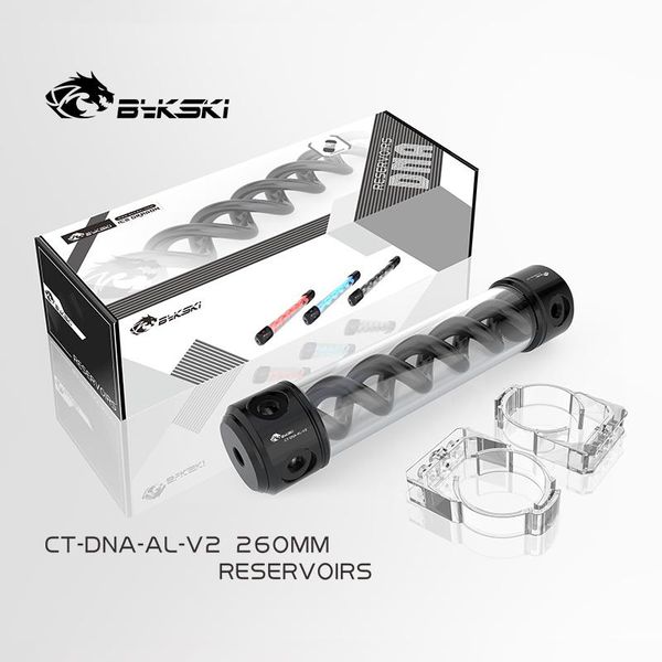 

fans & coolings bykski length 260mm x 50mm acrylic double helix t- cylindrical water-coolant tank 6 holes reservoir black cover light