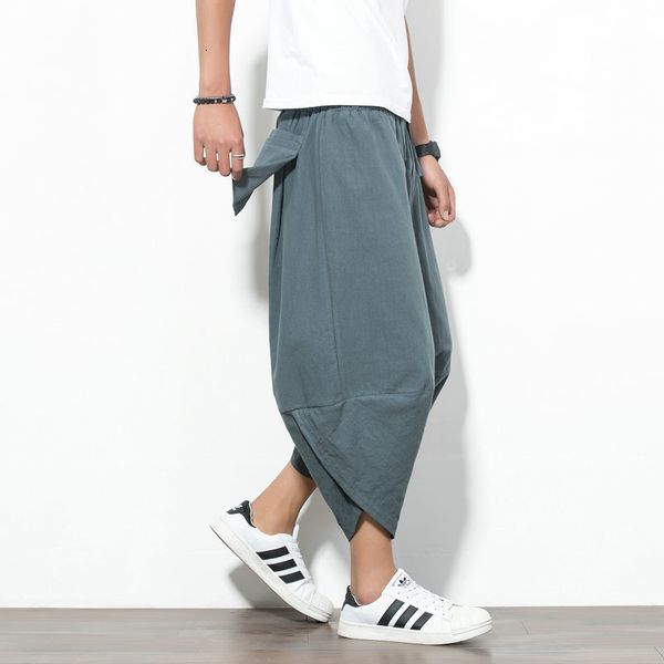 

men's pants streetwear male cross harem men summer solid cotton linen casual hiphop jogger trousers uml6, Black