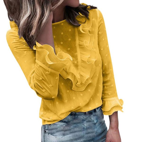 

women's blouses & shirts falbala cuff beach soft solid fashion work chiffon spring autumn crew neck daily women shirt casual party dati, White