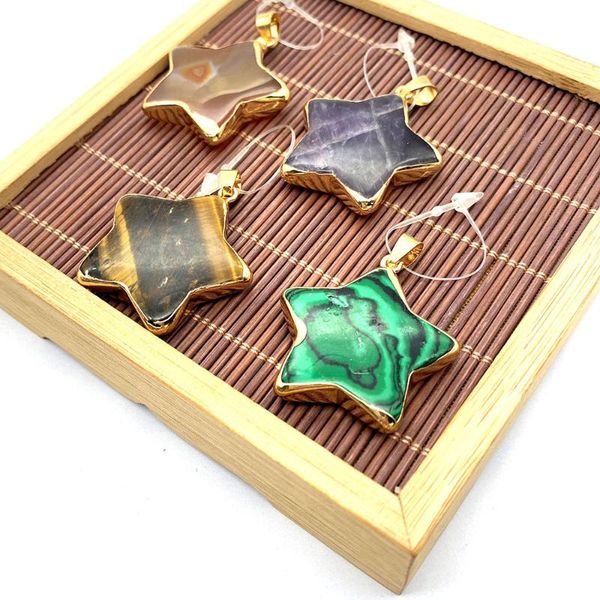 

charms natural stone pendant pentagram brown yellow green tiger eye malachite fashion ladies jewelry bracelet necklace, Bronze;silver