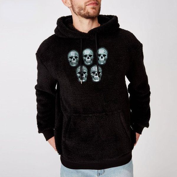 

men's hoodies & sweatshirts 2021 men loose plush hooded jacket 3xl autumn winter fashion skull print, Black