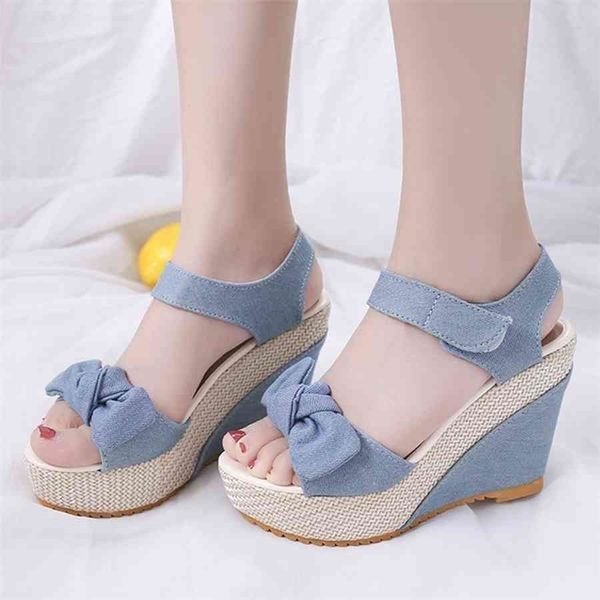 

2020 new designer denim sandals women sandals wedges high heels peep-toe platform shoes woman thick bottom sandals wenshet, Black