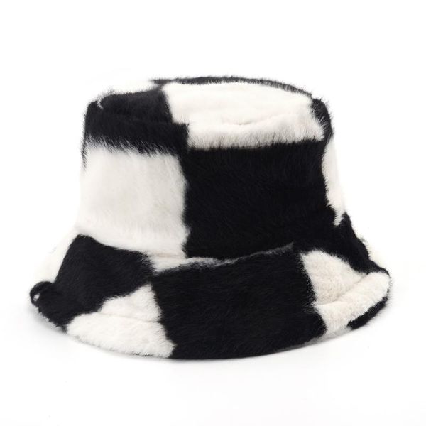 

wide brim hats fashion warm velvet panama ladies winter black white big plaid bucket for women girl outdoor vacation fisherman hat, Blue;gray