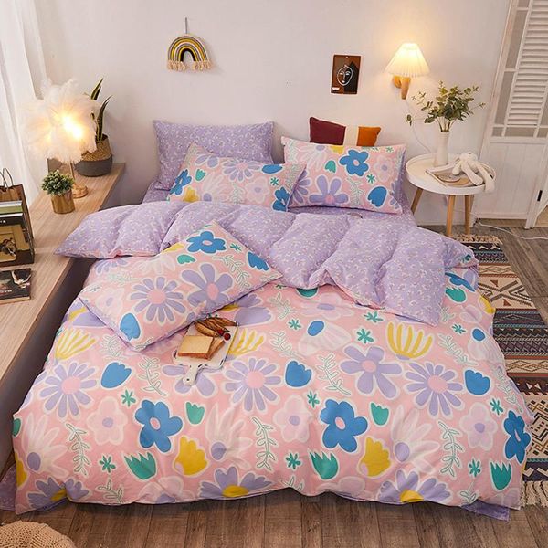

bedding sets cartoon floral oil painting flowers bright-coloured duvet cover set cotton twin  size fitted sheet pillowcases