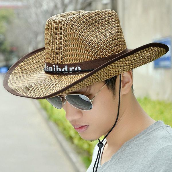 

cloches men's bamboo weave straw hat outdoor fishing breathable wide-brimmed cap beach play leisure sun fisherman, Blue;gray