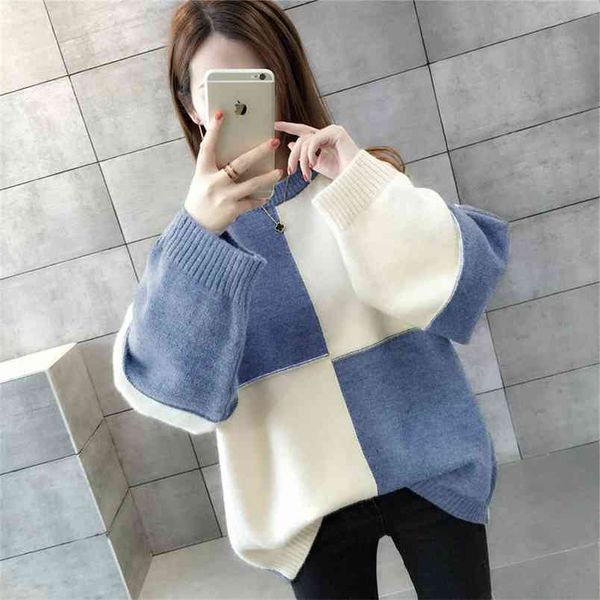 

autumn and winter korean students lazy wind sweater long-sleeved wearing loose pullover sweaters women tide 210427, White;black