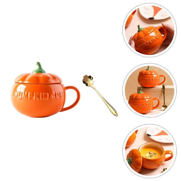 

mugs 1 pc creative pumpkin patterned ceramic mug breakfast with spoon (assorted color)