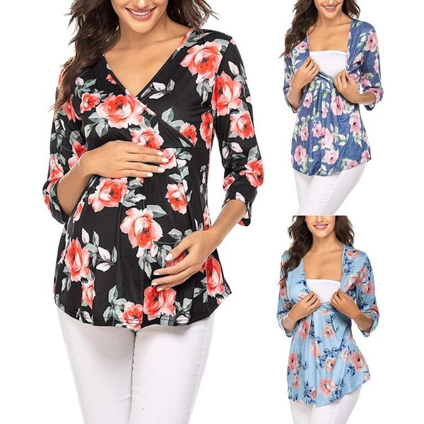 

maternity & tees telotuny flower women's shirt winter autumn fashion long sleeve floral print nursing blouse for breastfeeding, White
