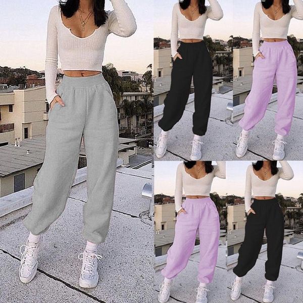 

running pants high waist loose fleece sweatpants trousers with pocket 2021 fall winter black grey purple baggy joggers women sweat, Black;blue