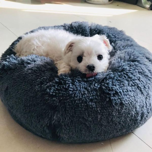 

cat beds & furniture pet bed long plush super soft round donut and dog self-warming cushion kennels machine washable