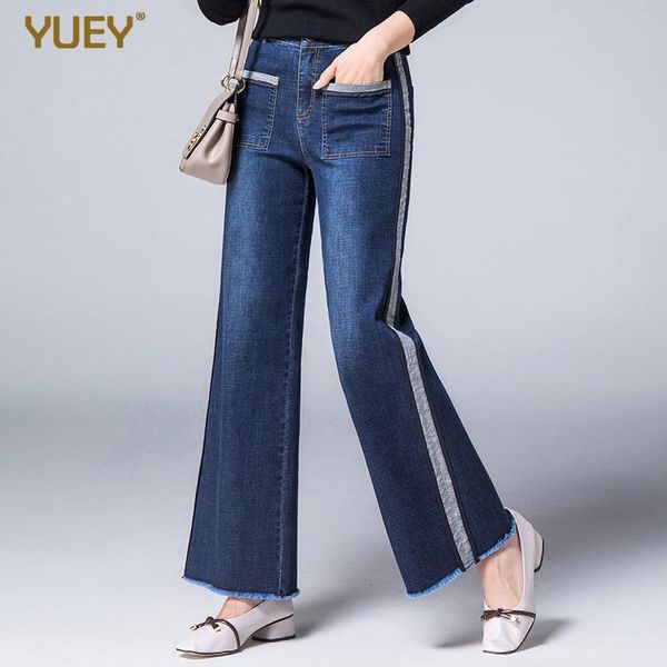 

womens wide leg jeans ankle length korean style high waist loose casual denim with big pockets women's, Blue