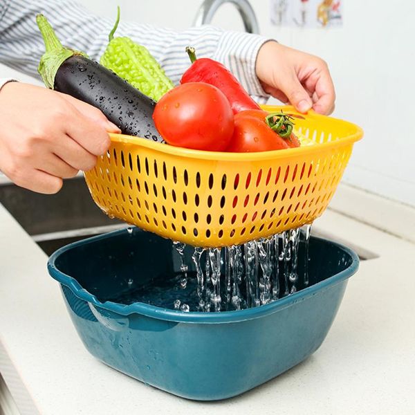 

storage bottles & jars 6-piece multifunctional double-layer hollow plastic drainage basin drain basket for food vegetable strainer kitchen g