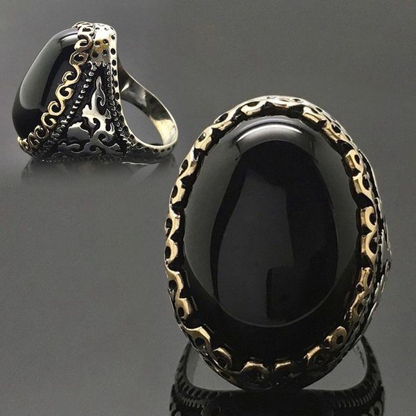 

wedding rings retro ring black zircon engagement for women men gift, Slivery;golden