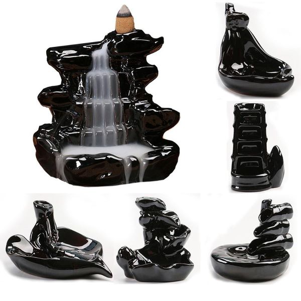 

fragrance lamps 1pc creative black ceramic tower incense burners smoke reflux incenses burner holder backflow censer home decor tools