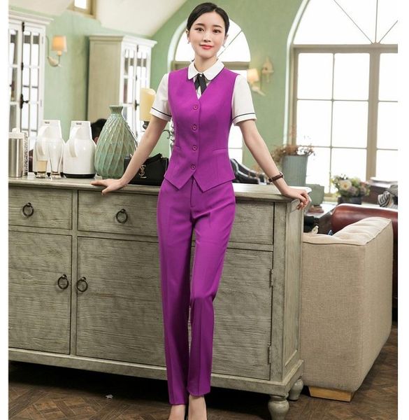 

women's vests formal ladies vest & waistcoat women work wear suits two piece pant and sets office business clothes purple, Black;white