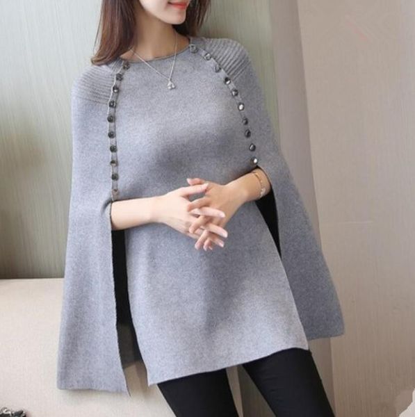 

women's sweaters 2021 autumn winter pullover sweater knitted coat women fashion solid color o collar casual shawl cloak p1336, White;black