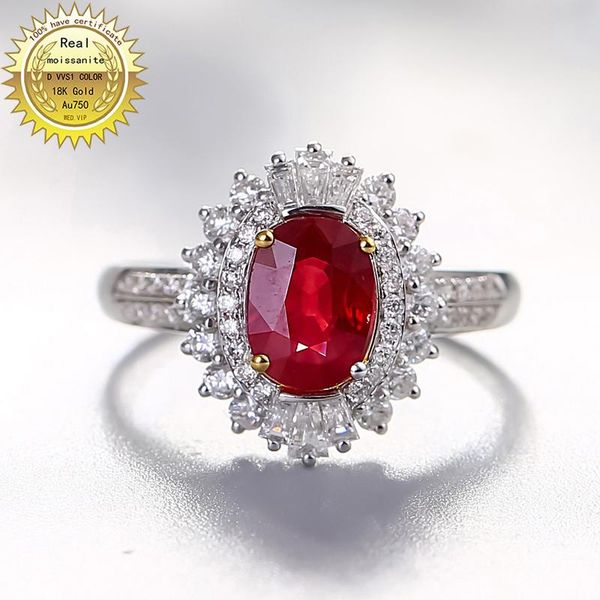 

cluster rings 10k gold ring lab created 1.5ct ruby and moissanite diamond with national certificate ru-009, Golden;silver
