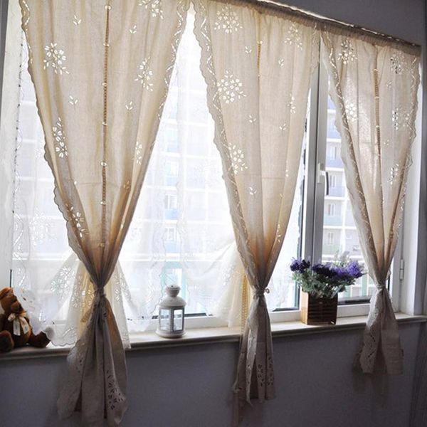 

curtain & drapes handmade cotton linen solid beige blackout curtains pastoral hand crochet hollow out cortinas rod pocket kitchen shower