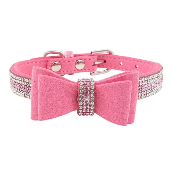 

shiny rhinestone bowtie pet dog collar adjustable leather soft necklace for small medium dogs collars & leashes
