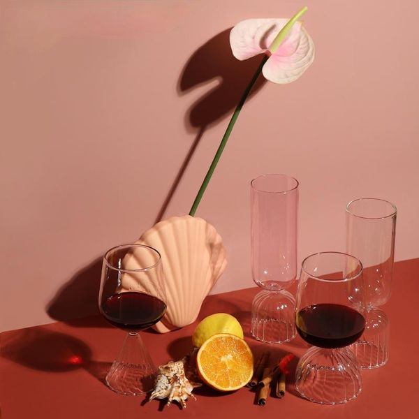 

vases korean ins french striped base champagne glass flower arrangement vase home decoration retro tulip wave edge goblet