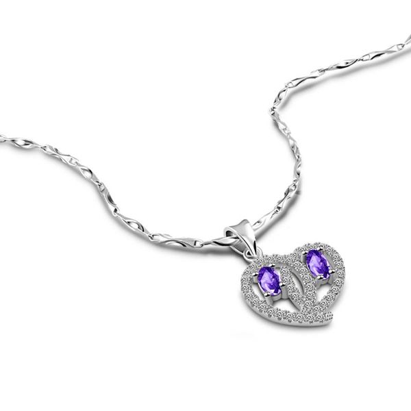 

chains elegant purple zircon heart pendant 100% sterling silver woman necklace solid 925 lady jewelry valentine's day gift