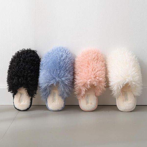 

winter women's cozy fur memory foam slippers non-slip house shoes indoor outdoor warm soft mute hairy cute candy colors, Black
