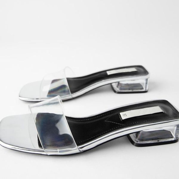 

dtm women's shoes silver white plastic thick heel sandals transparent belt mid-heel open-toe outer slippers, Black
