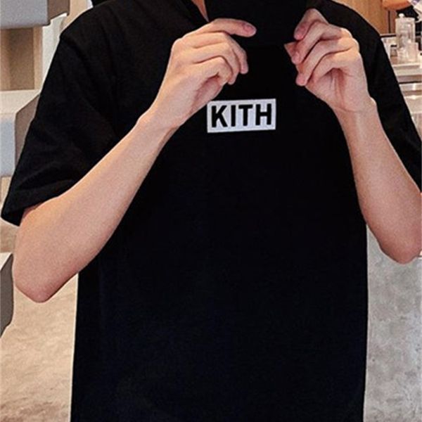 

embroidery kith t shirt men women oversize t-shirt dark blue 03, White;black