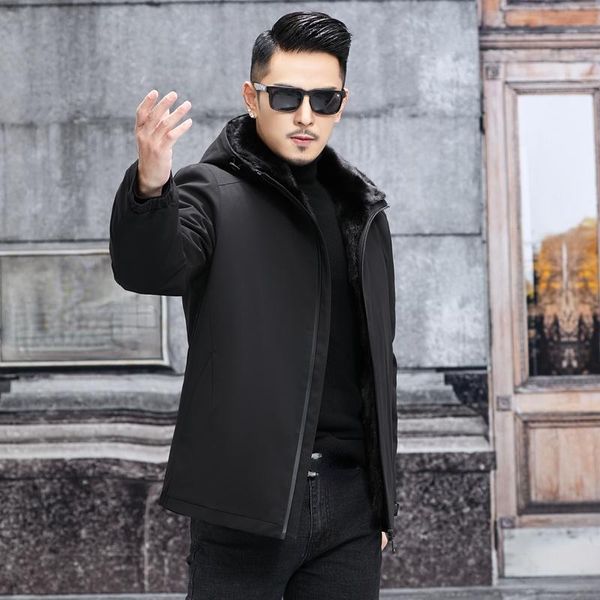 

men's leather & faux warm jacket winter 2021 real liner coat male short black parkas stand-up collar korean clothes chaquetas sqq92