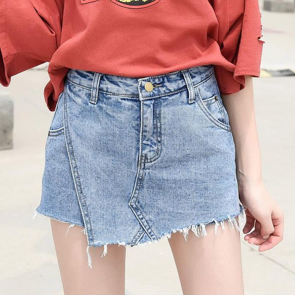 

denim shorts female summer high waist light color skirt women's, White;black