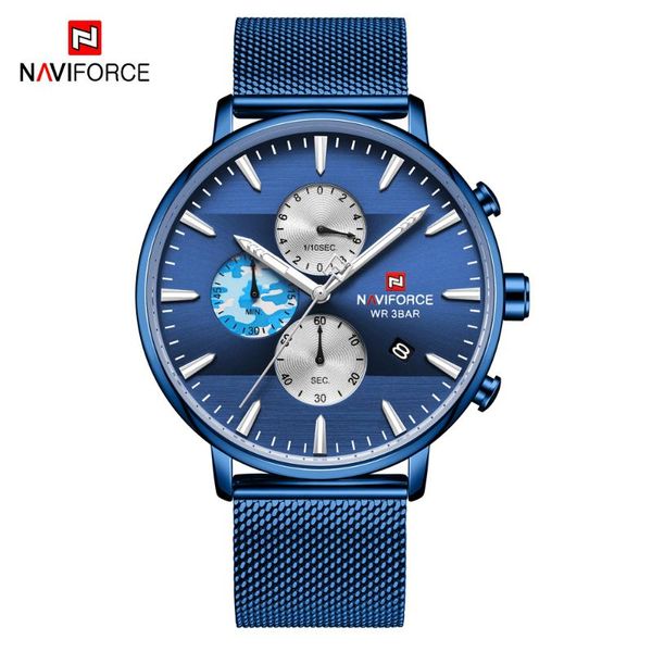 

wristwatches arrival naviforce men chronograph quartz wristwatch sport watch with steel mesh belt relogio masculino, Slivery;brown