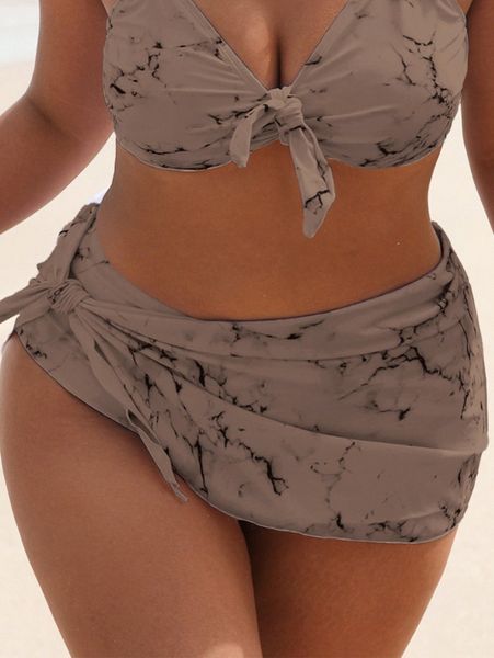 

2pack plus marble print bikini bottom with beach skirt 96ho#, Black