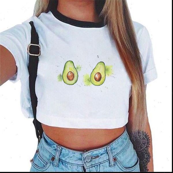 

womens tank summer fashion women avocado crop harajuku casual vintage t shirt camisole femmes streetwear, White