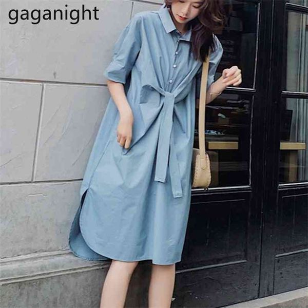 

summer ladies midi shirt dress female casual short sleeve blue women loose office es plus size -4xl 210601, Black;gray