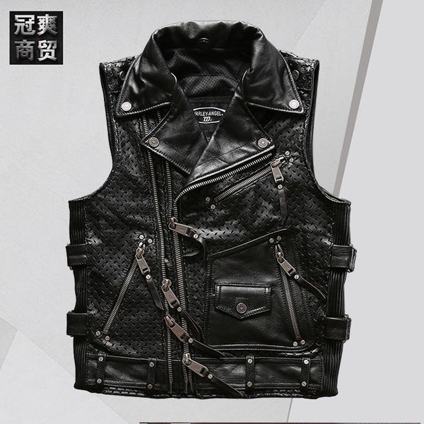 

fashion leather halley angel casual motorcycle vest men's lapel summer mesh breathable 98103, Black