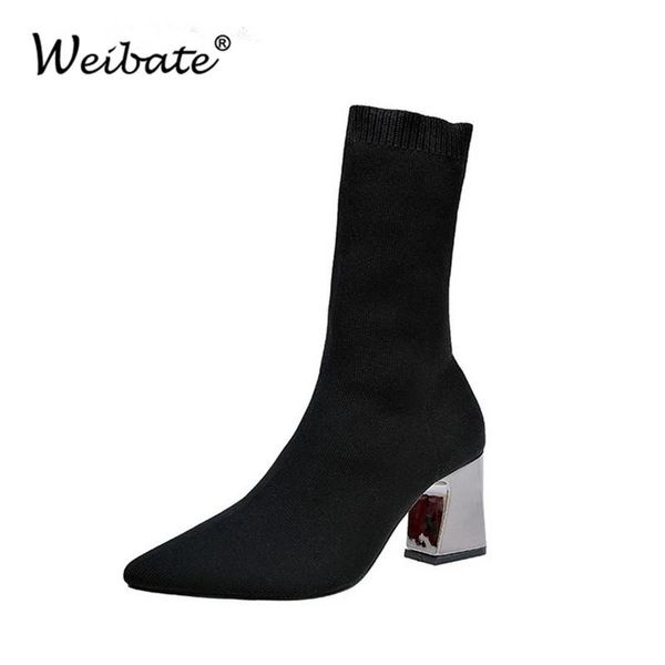 

boots weibate women's high heels socks autumn winter fashion knitted stretch women black ankle sock 34-40