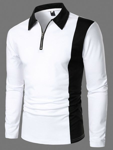 

men color-block half zip polo shirt r9ty#, White;black